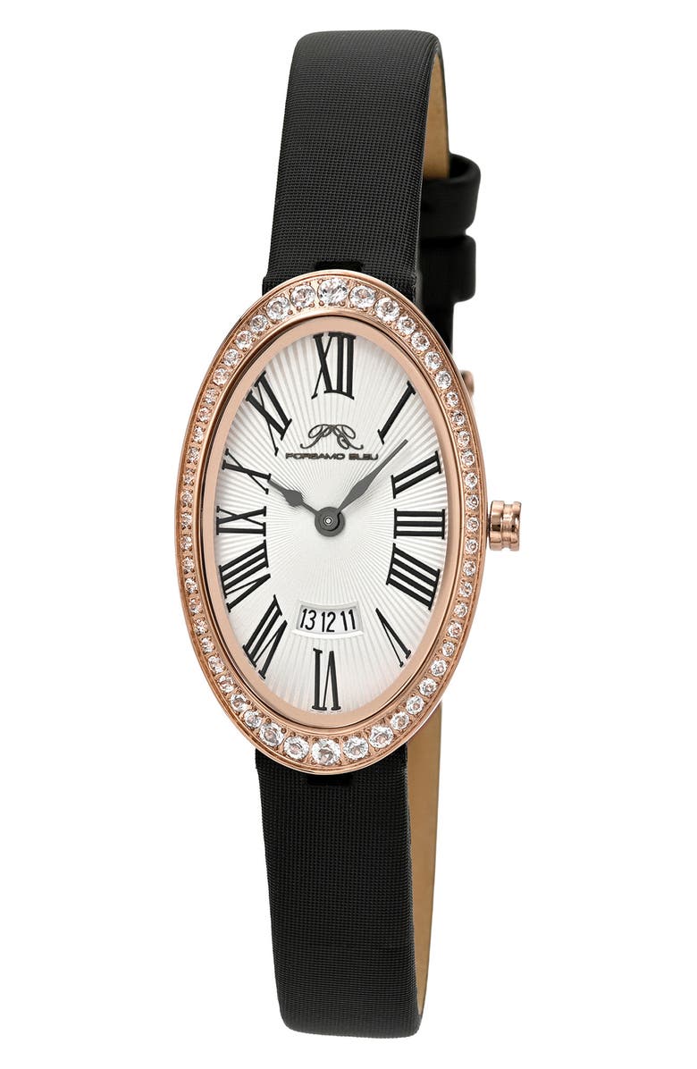 PORSAMO BLEU Women's Eloise Oval Guilloche Dial Topaz Leather Watch, Main, color, Black/ White