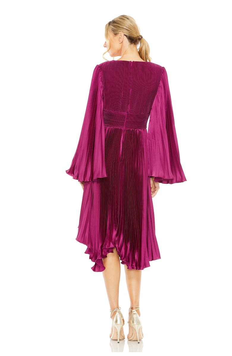 Mac Duggal Pleated V-Neck Flare Sleeve Dress, Alternate, color, Berry