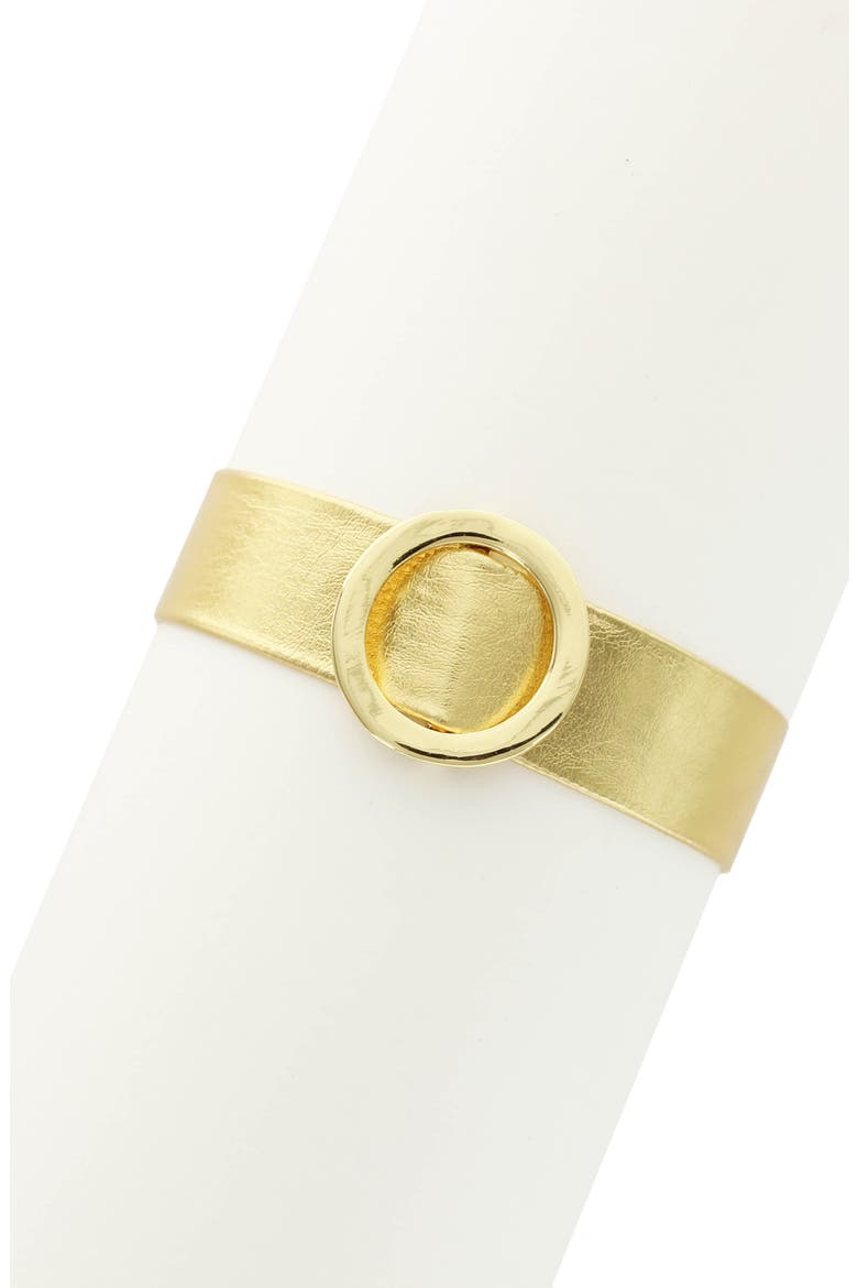 Circle Buckle Leather Strap Bracelet, Main, color, GOLD
