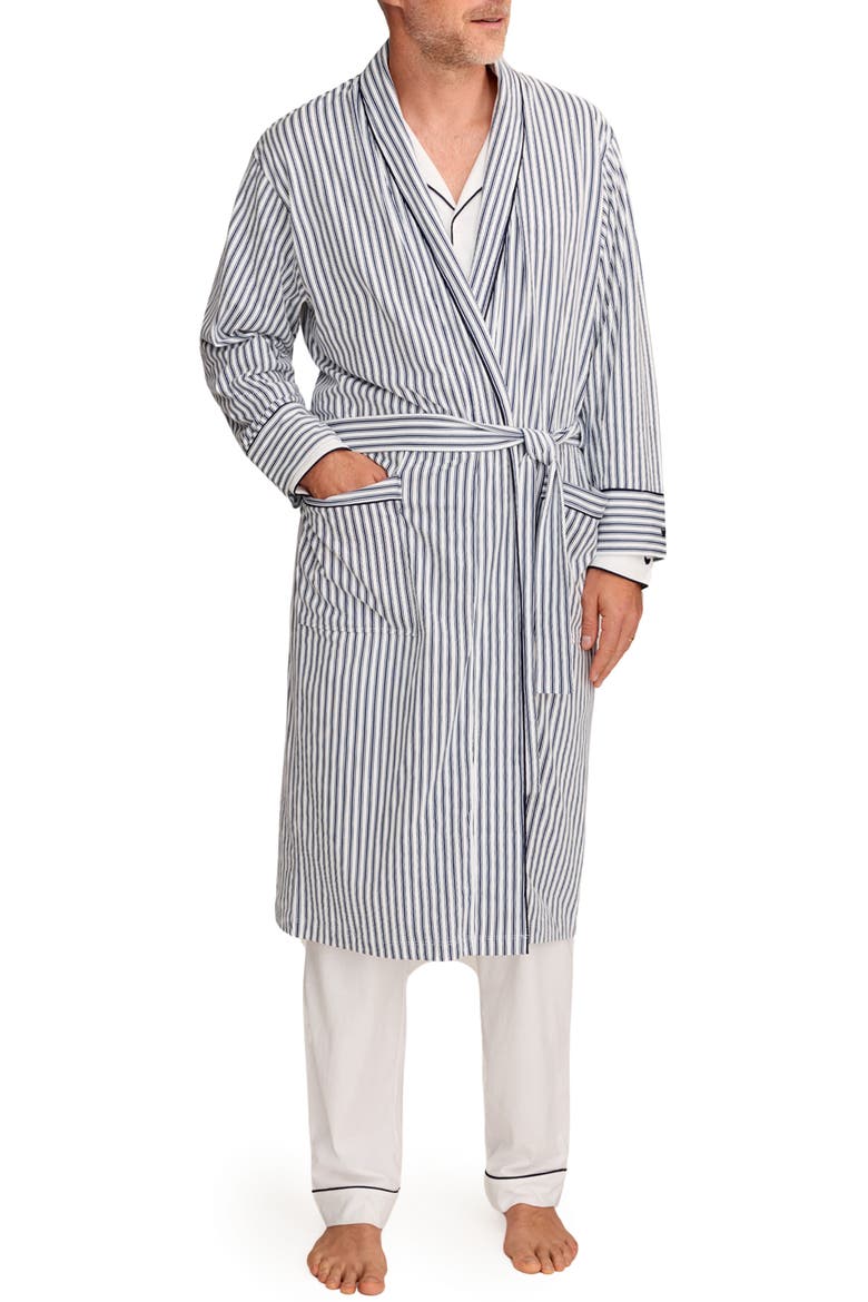 French Ticking Pima Robe, Main, color, NAVY