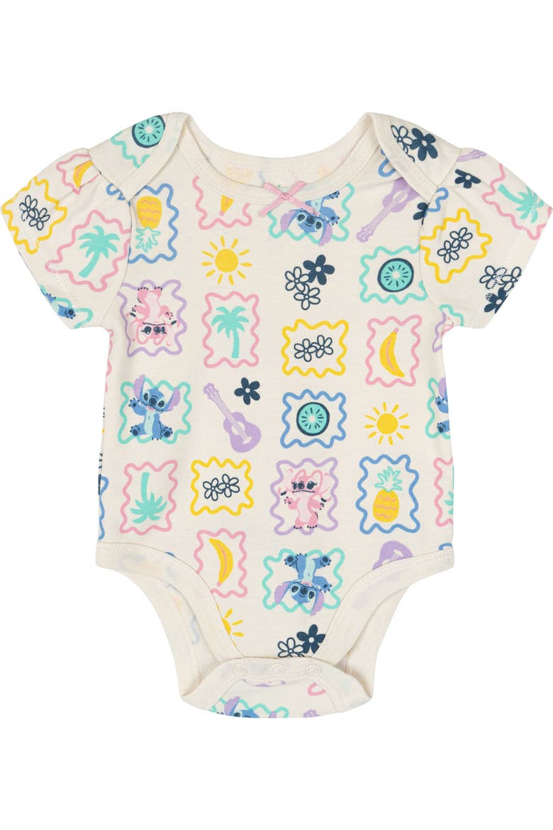 Lilo & Stitch Girls' 5-Pack Short Sleeve Bodysuits, Alternate, color, Stitch Angel Aqua Pink