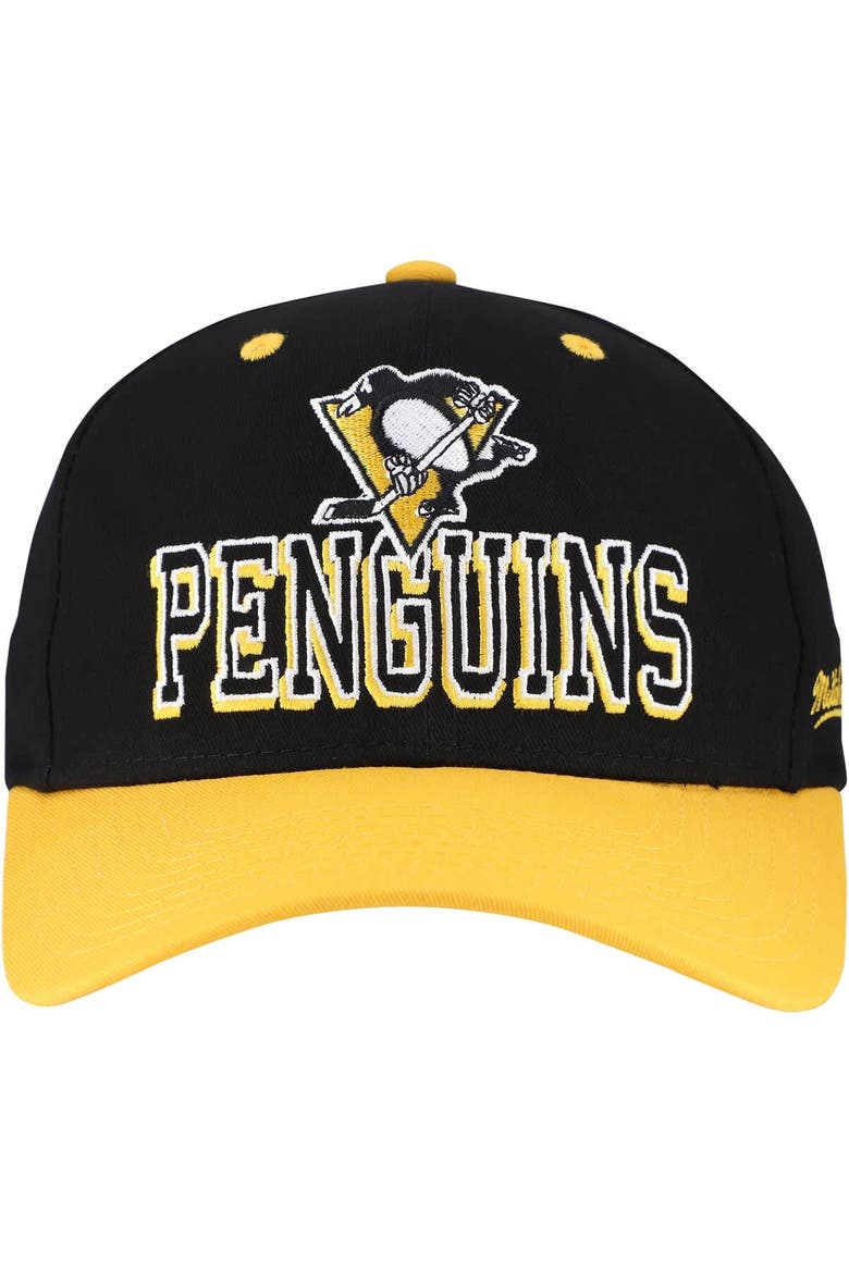 Men's Mitchell & Ness Black/Gold Pittsburgh Penguins Backside Script Two-Tone Pro Crown Adjustable Hat, Alternate, color, Black