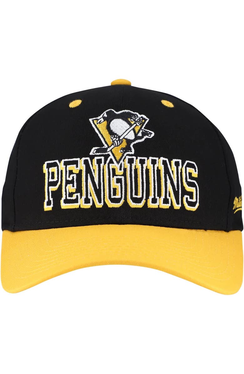 Mitchell & Ness Men's Mitchell & Ness Black/Gold Pittsburgh Penguins Backside Script Two-Tone Pro Crown Adjustable Hat, Alternate, color, Black