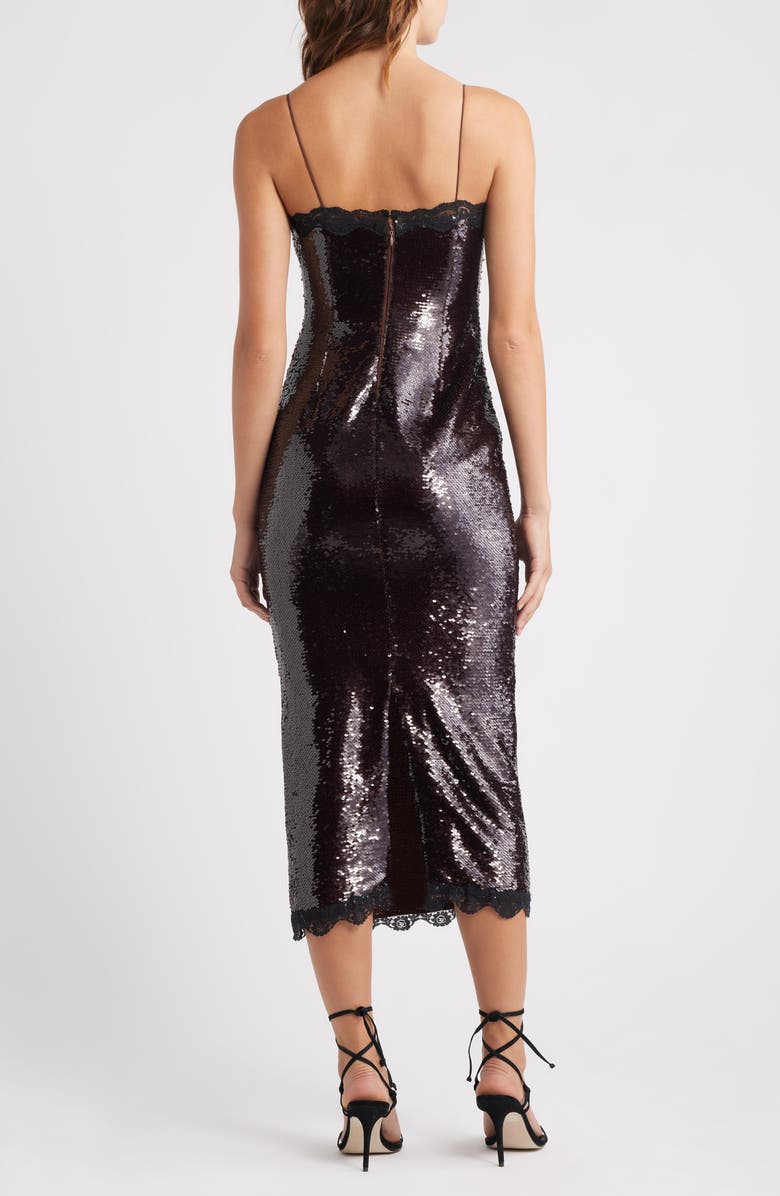 LoveShackFancy Verelith Sequin Lace Trim Cocktail Dress, Alternate, color, Chocolate Brown