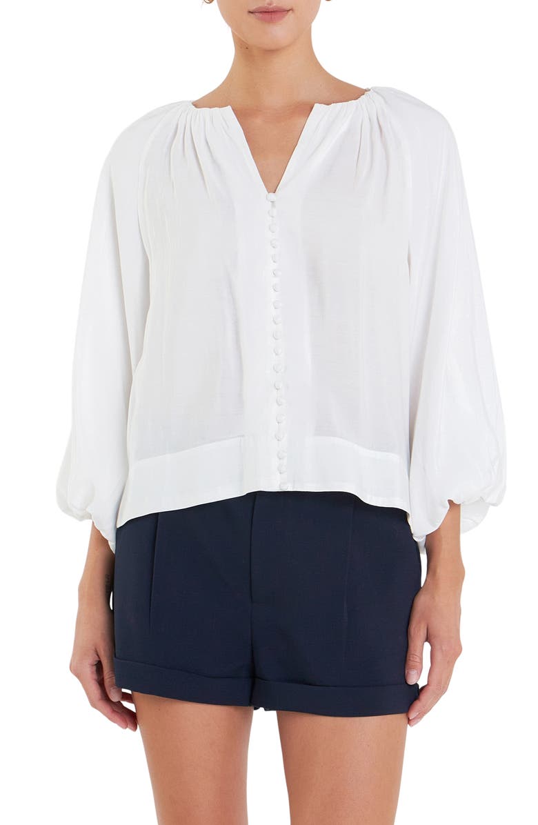 English Factory Gathered Front Button Top, Main, color, Off White