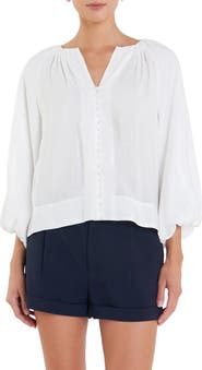 English Factory Gathered Front Button Top