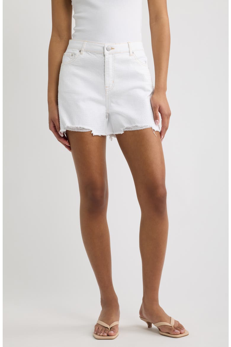 Distressed High Waist Cutoff Denim Shorts, Main, color, WHITE
