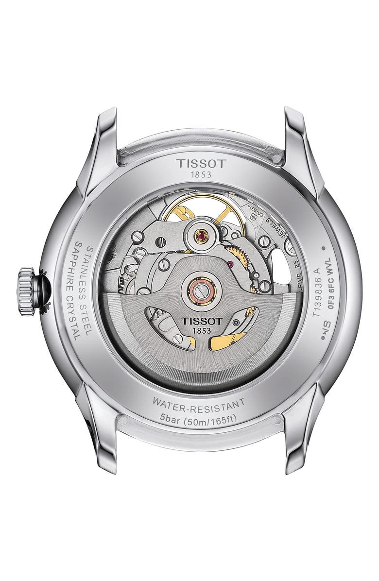 Tissot Chemin des Tourelles Leather Strap Watch, 39mm, Alternate, color, Grey/ Ivory