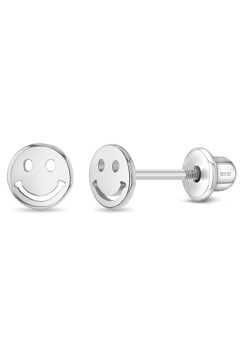Polished Smiling Face Earrings, Main, color, Silver