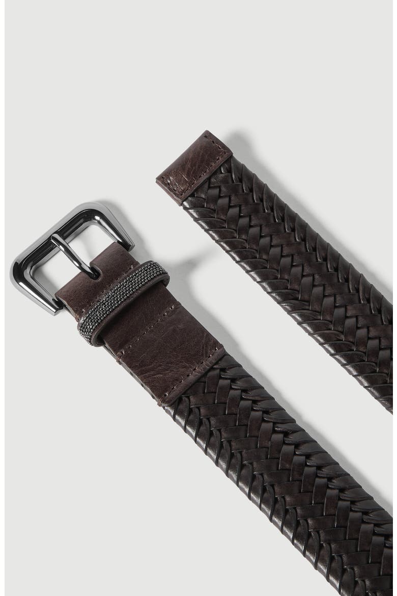 Stretch braided leather belt with shiny loop, Alternate, color, Rust Brown
