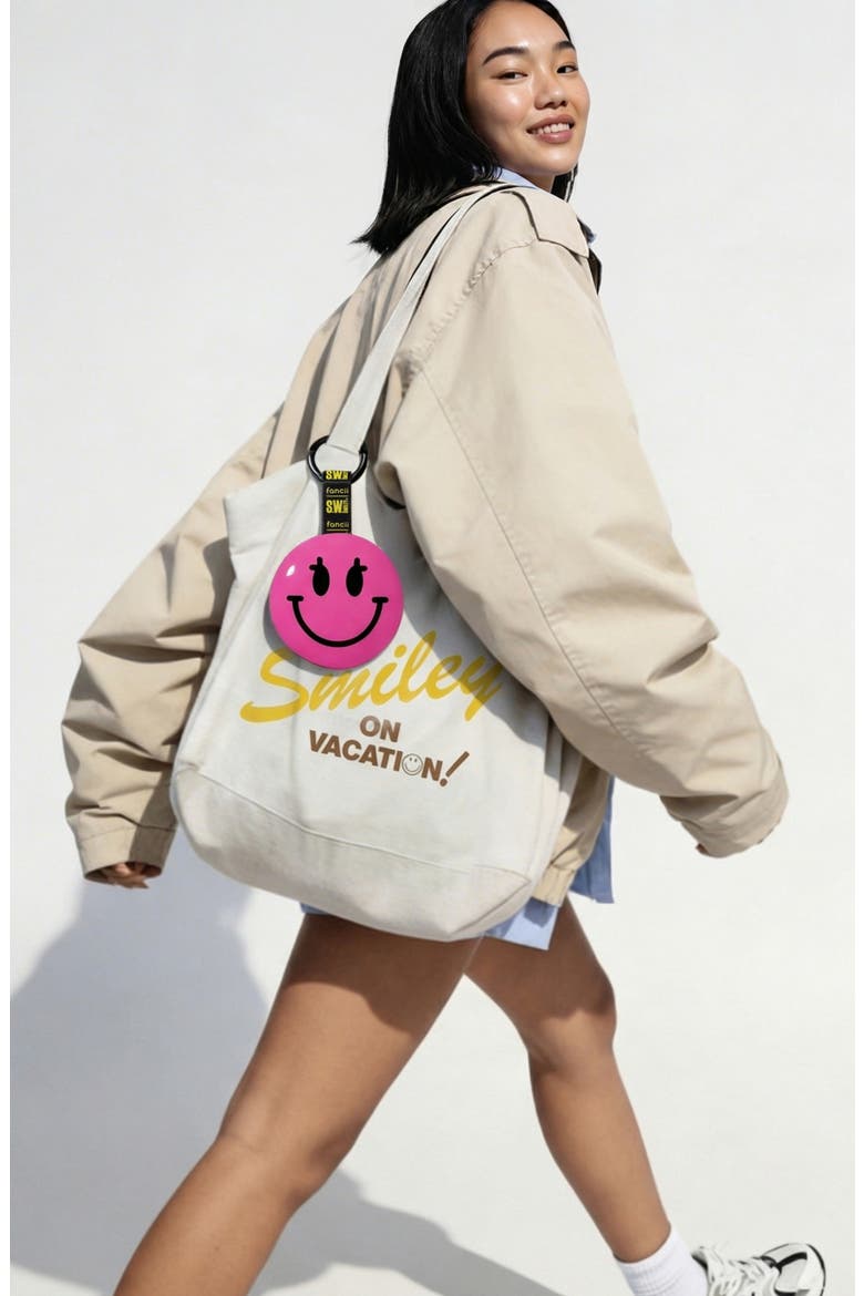 x S.W. Smiley Bag Charm Mirror, Alternate, color, Pink
