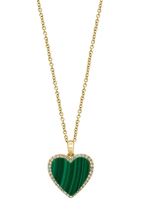 14K Yellow Gold Diamond,Malachite Pendant