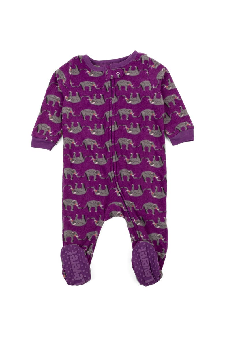 Fleece Footed Printed Holiday Pajamas, Main, color, Purple Elephant