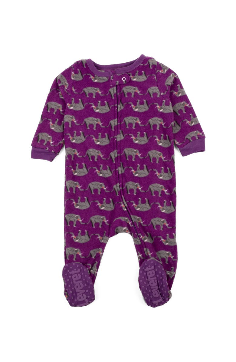Leveret Footed Fleece Printed Holiday Pajamas, Main, color, Purple Elephant