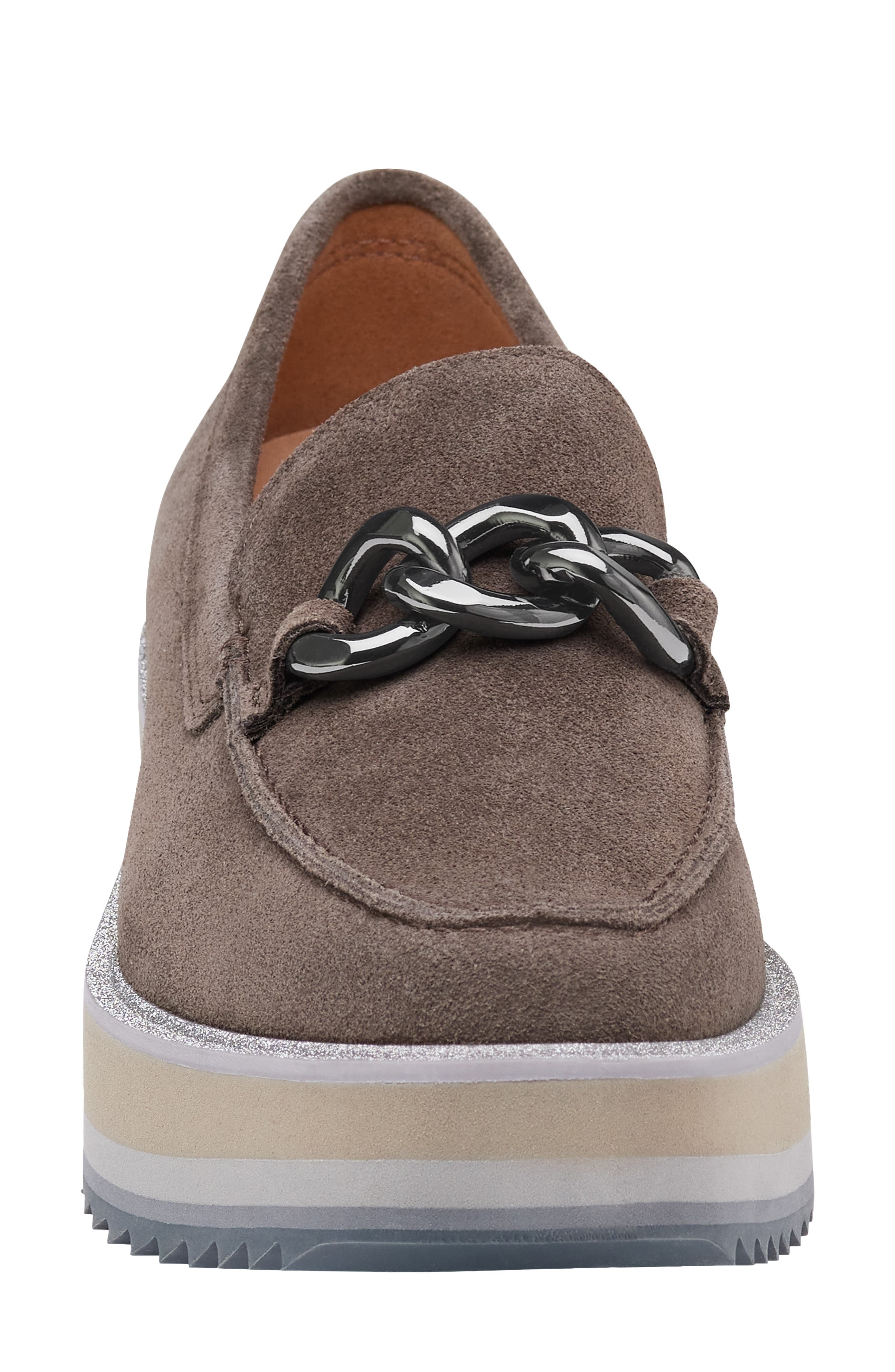 Johnston & Murphy Gracelyn Chain Platform Suede Loafer, Alternate, color, Dark Gray Suede