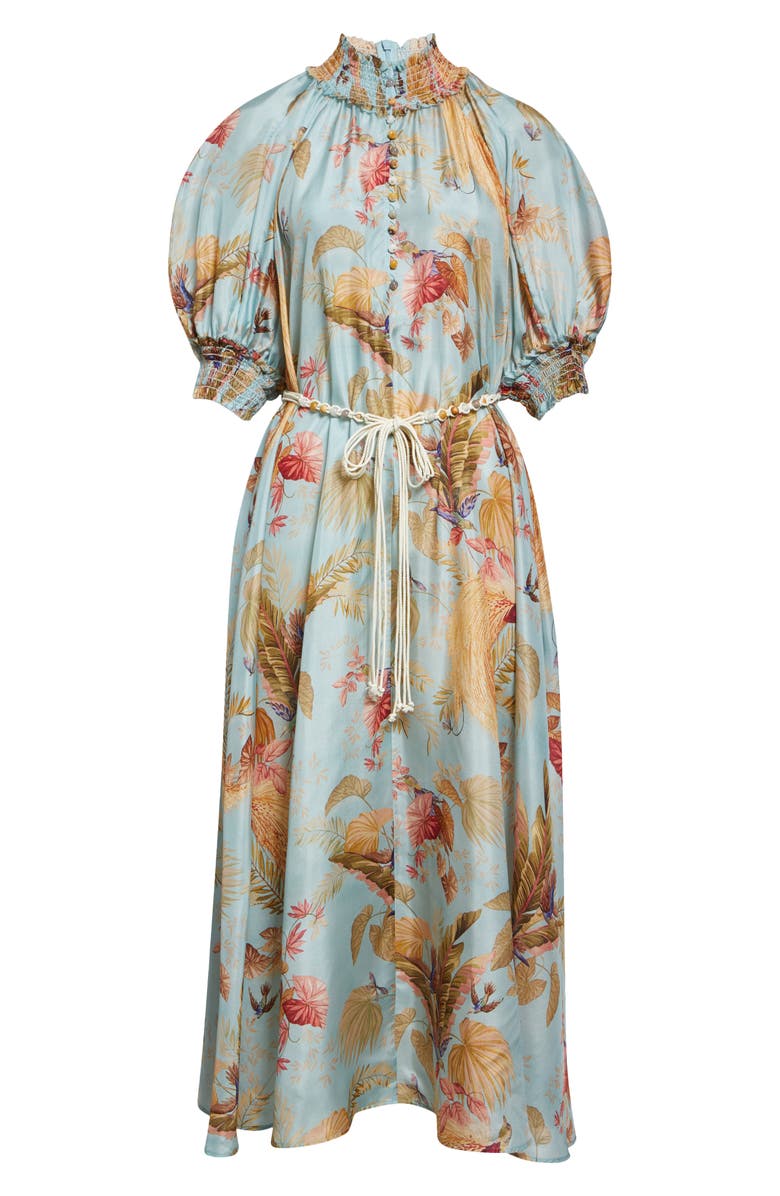 Zimmermann Ascension Print Silk Belted Dress, Alternate, color, Aqua Palm Floral