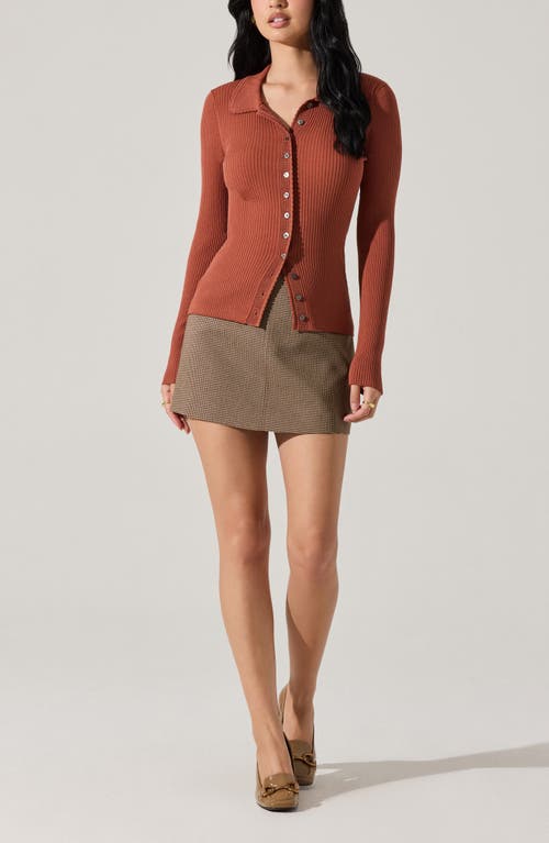 Astr The Label Keren Rib Polo Cardigan In Brown