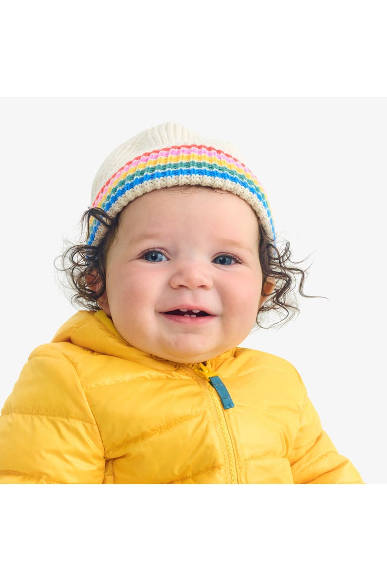 Baby Cotton Beanie In Rainbow Stripe, Alternate, color, Heather Sand Rainbow Stripe