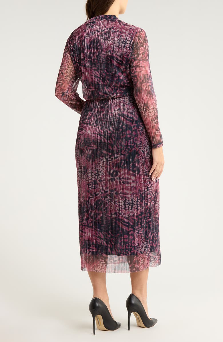 Anne Klein Long Sleeve Twist Front Micropleat Dress, Alternate, color, Lotus Pink Multi