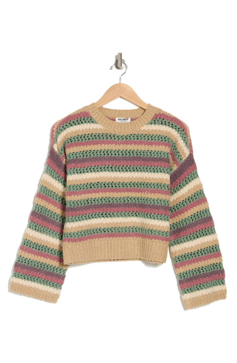 NYC Knits by the Sweater Dept Stripe Open Stitch Pullover, Alternate, color, 