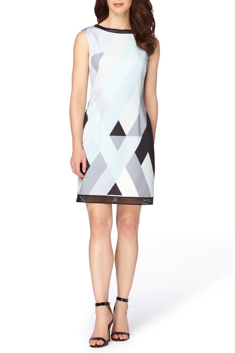 Print Scuba Sheath Dress, Alternate, color, MINT/ SKY/ BLACK