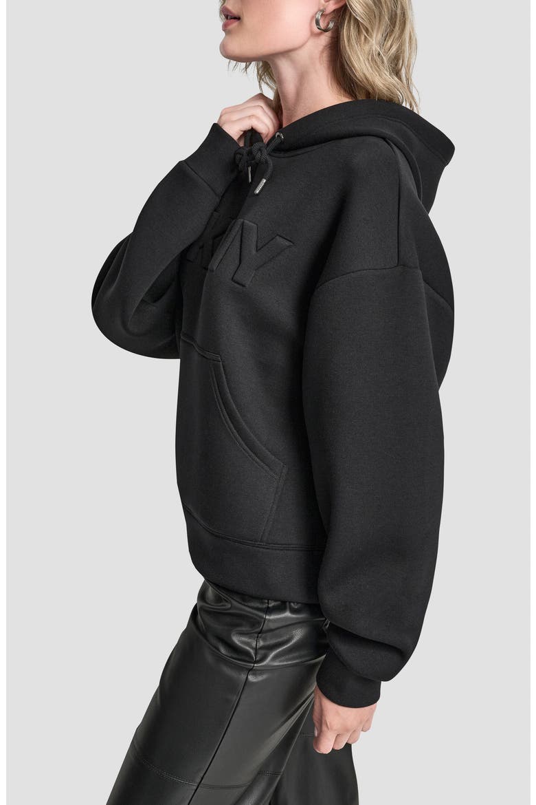 Embossed Logo Scuba Knit Hoodie, Alternate, color, BLACK