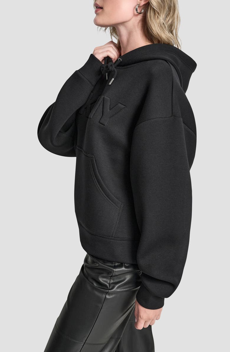 DKNY Embossed Logo Scuba Knit Hoodie, Alternate, color, Black