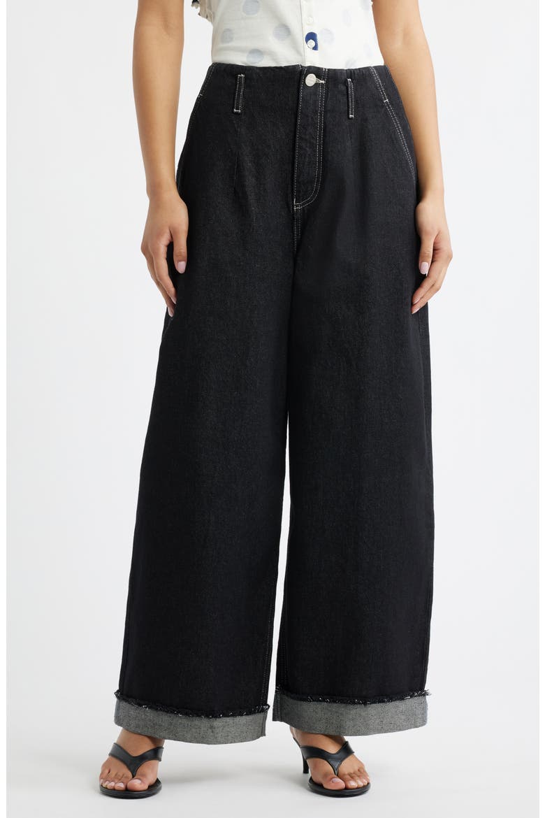 Pascal Loose Fit Raw Hem Jeans, Main, color, BLACK