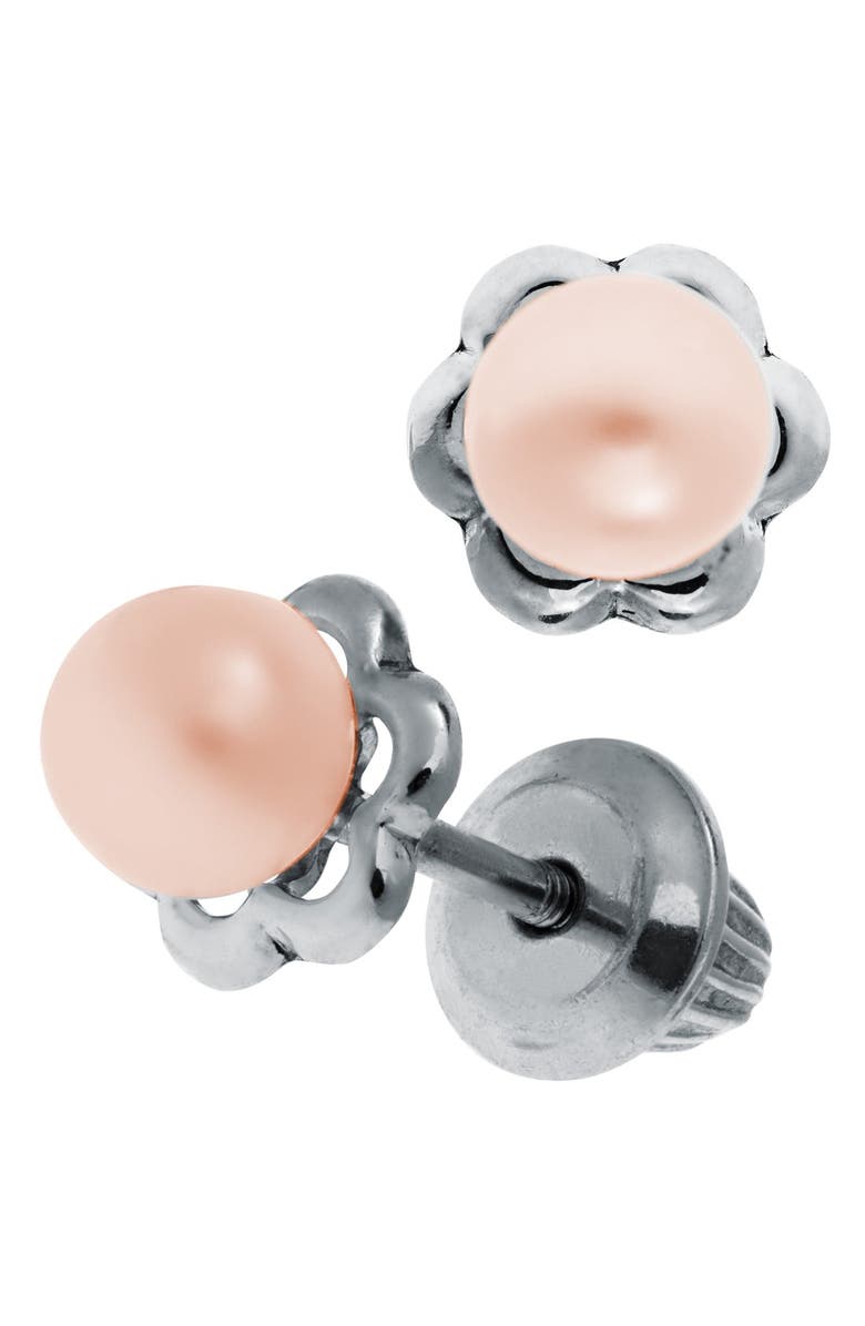 Mignonette Sterling Silver & Cultured Pearl Earrings, Alternate, color, Pink