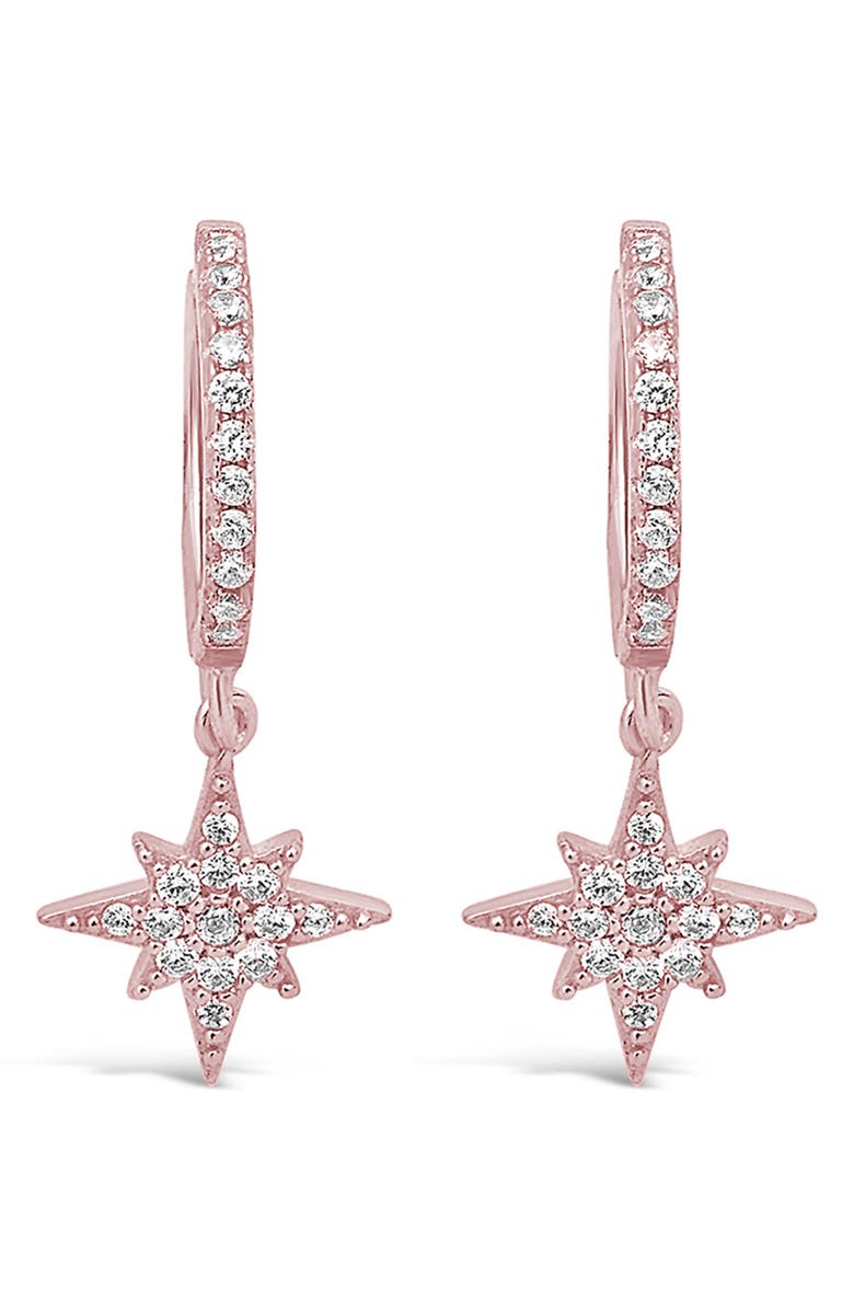 Sterling Forever 14K Rose Gold Vermeil CZ Star Burst Micro Huggie Hoop Earrings, Main, color, 