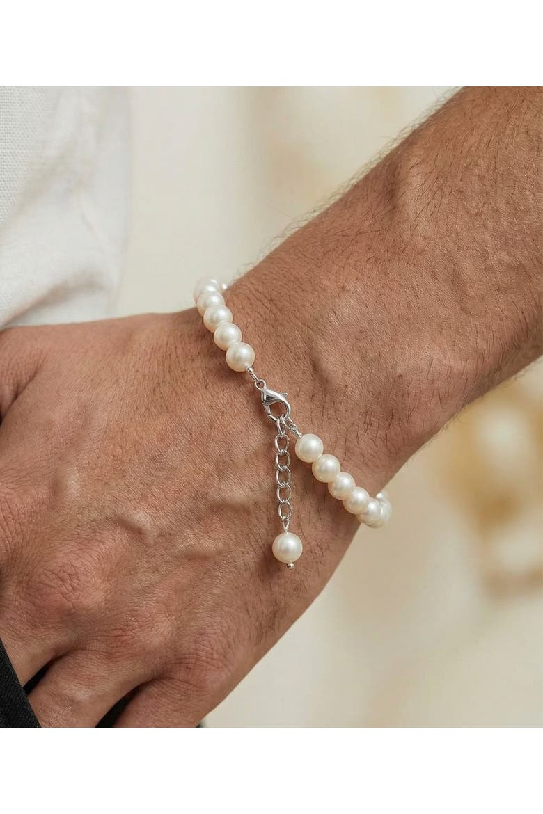 7.5-8.5mm White Freshwater Pearl Adjustable Bracelet for Men, Alternate, color, White Pearls