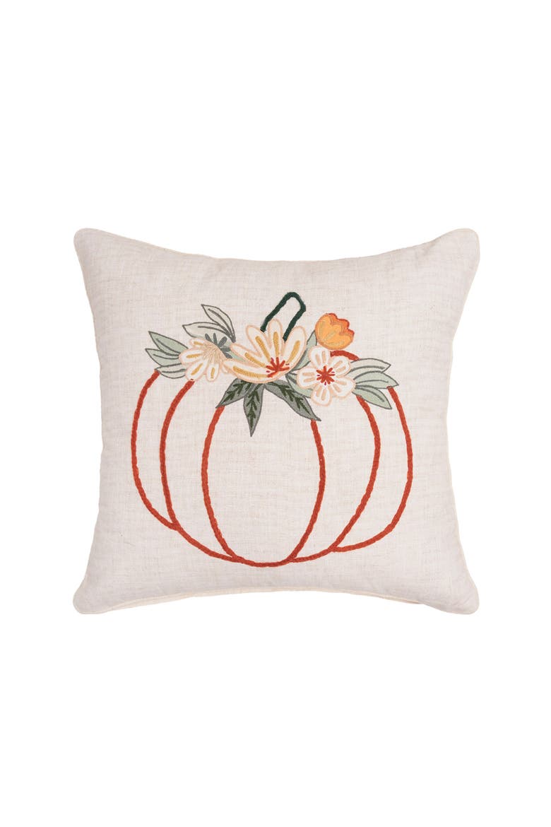 Autumn Fields Pumpkin Outline Cotton Blend Thanksgiving Accent Throw Pillow 18" x 18", Main, color, Off-White