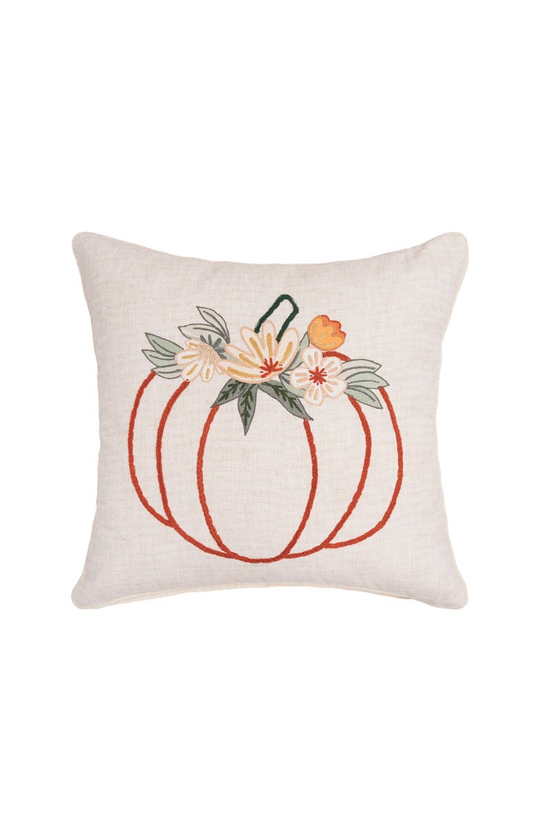 C&F Home Autumn Fields Pumpkin Outline Cotton Blend Thanksgiving Accent Throw Pillow 18" x 18", Main, color, Off-White