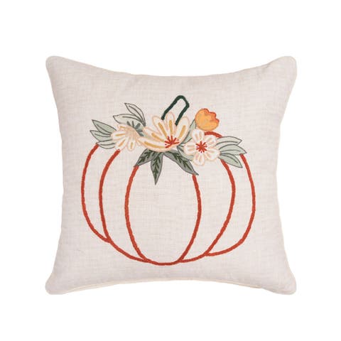 Autumn Fields Pumpkin Outline Cotton Blend Thanksgiving Accent Throw Pillow 18" x 18"