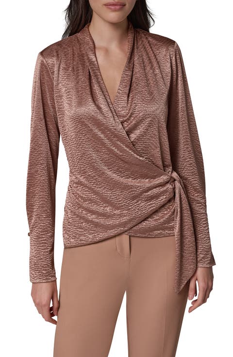 Crinkle Tie Waist Satin Top