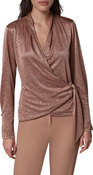Donna Karan New York Crinkle Tie Waist Satin Top