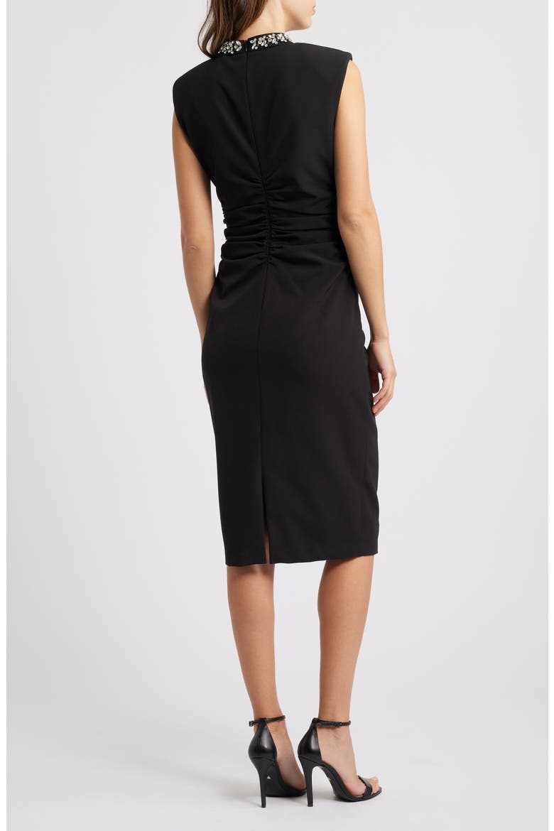 Embellished Mock Neck Sheath Dress, Alternate, color, BLACK