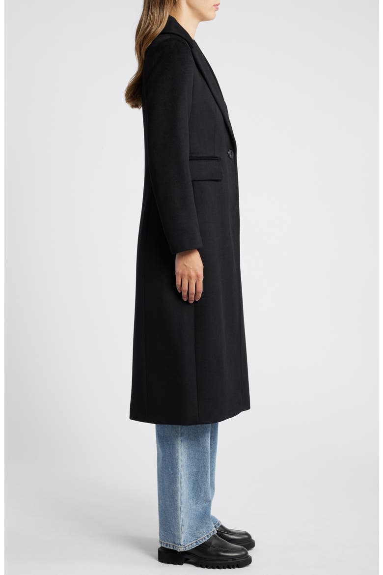 Single Breasted Wool Blend Reefer Coat, Alternate, color, BLACK