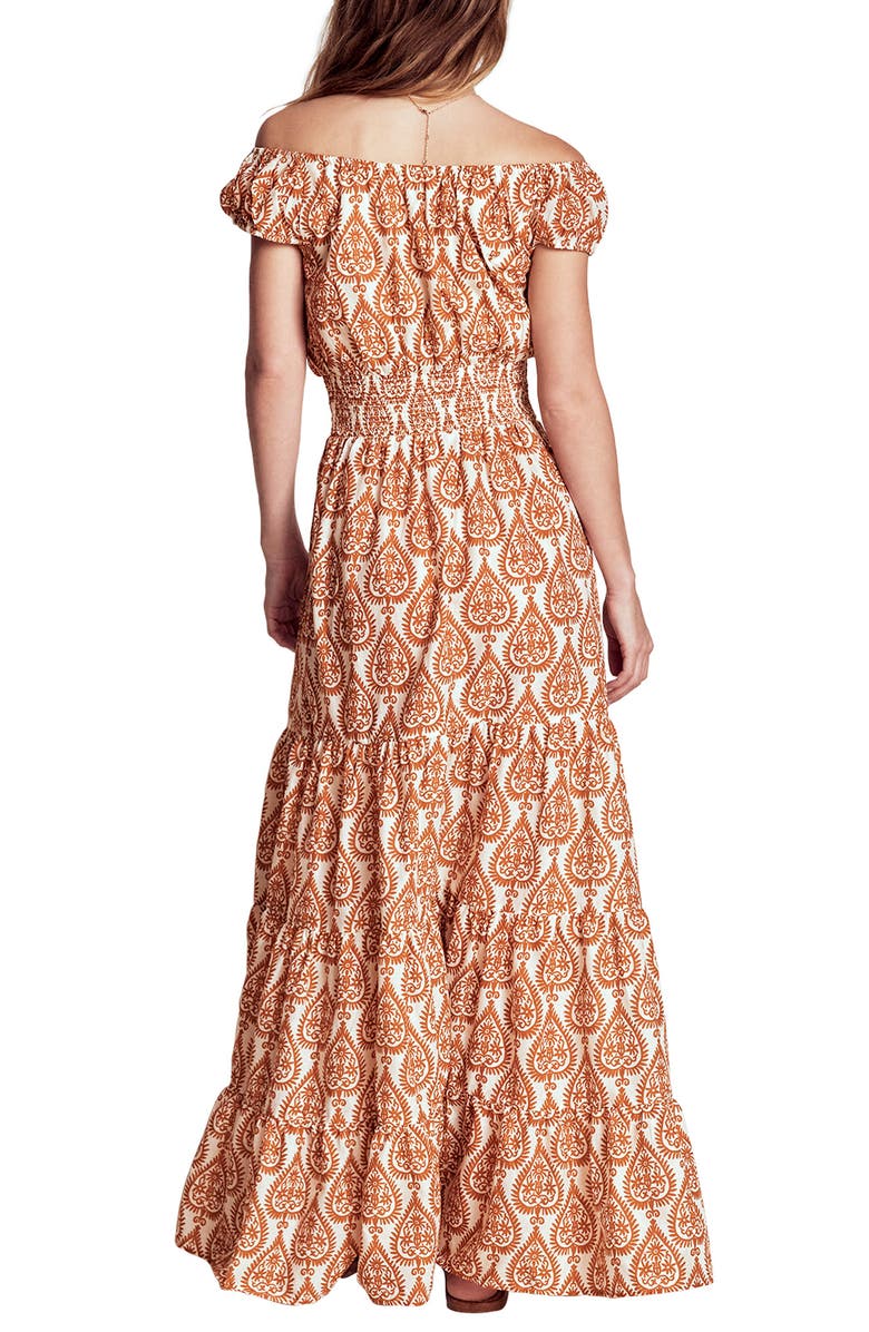 Boden Geo Print Cotton Tiered Maxi Dress, Alternate, color, Cognac, Ornate Geo