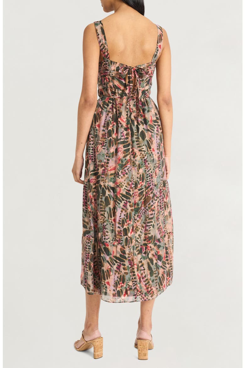 Square Neck Tiered Midi Sundress, Alternate, color, BROWN/ WINE/ CORAL
