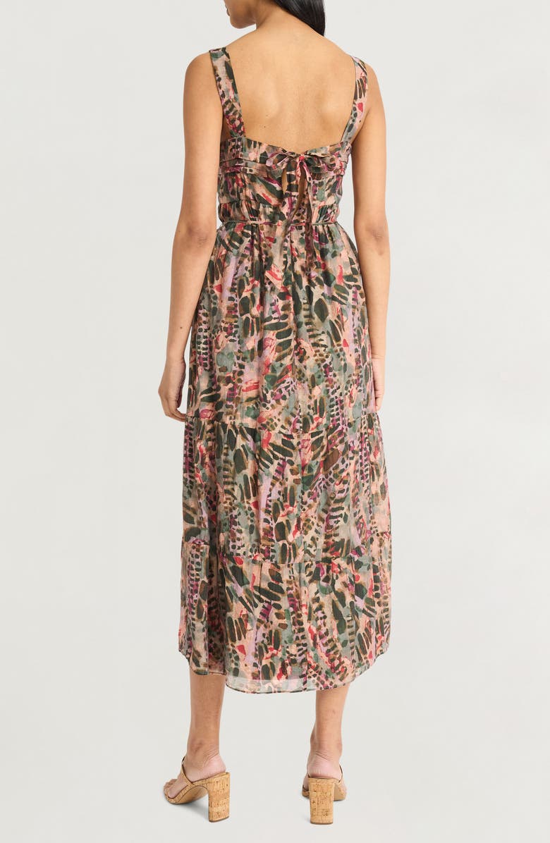 The Good Journey Square Neck Tiered Midi Sundress, Alternate, color, Brown/ Wine/ Coral