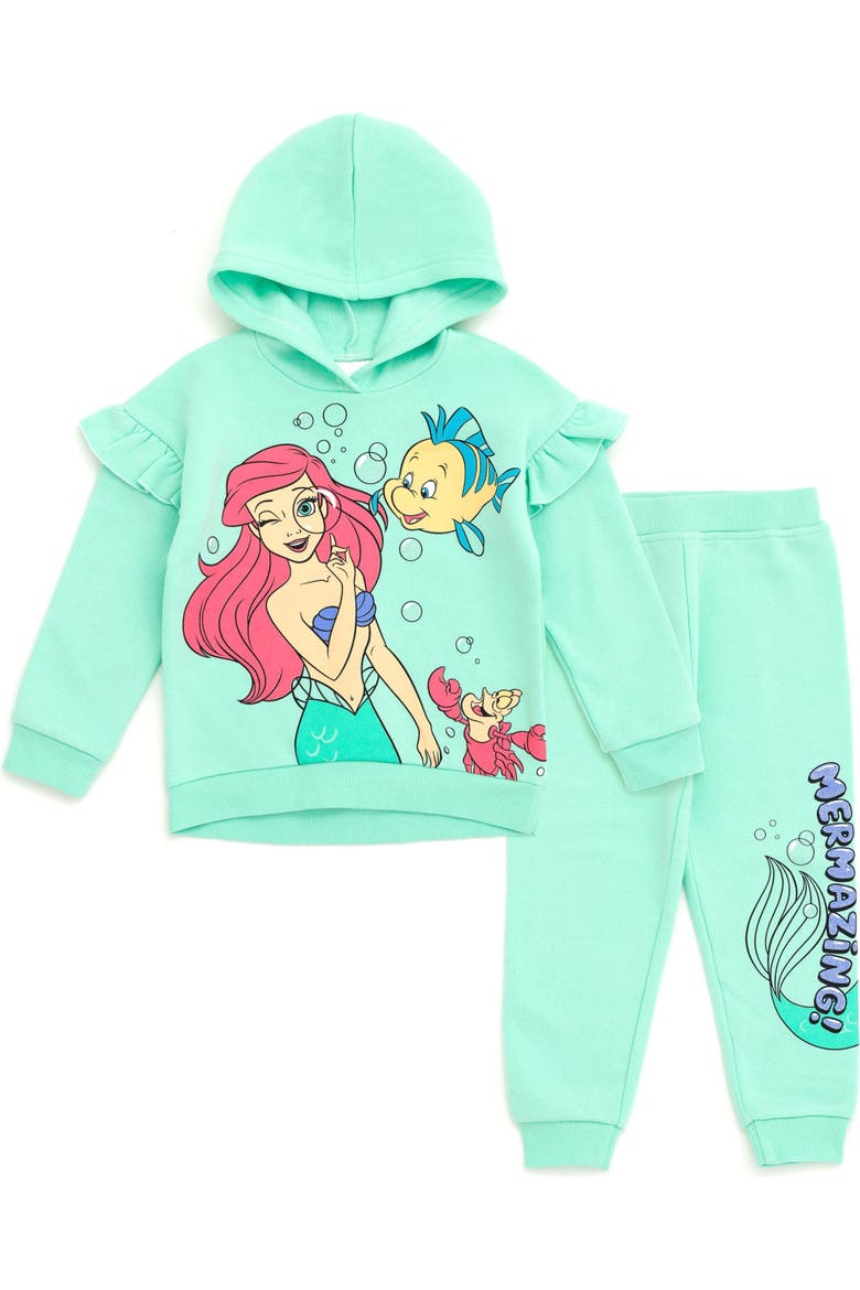 The Little Mermaid Princess Ariel 2-Piece Fleece Hoodie and Pants Set, Main, color, Mint Ariel Flounder
