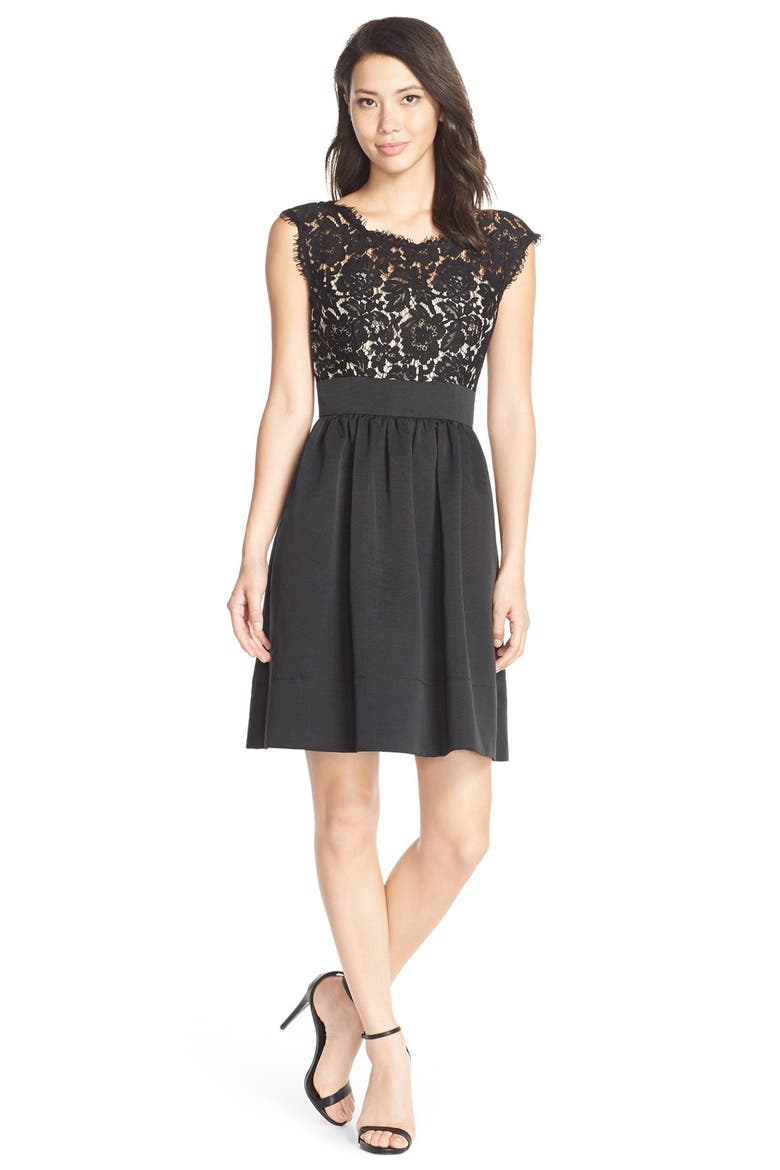Lace & Faille Dress, Alternate, color, BLACK