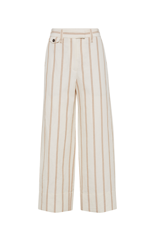 Brunello Cucinelli Cropped Striped Linen And Cotton-blend Wide-leg Pants In Panama