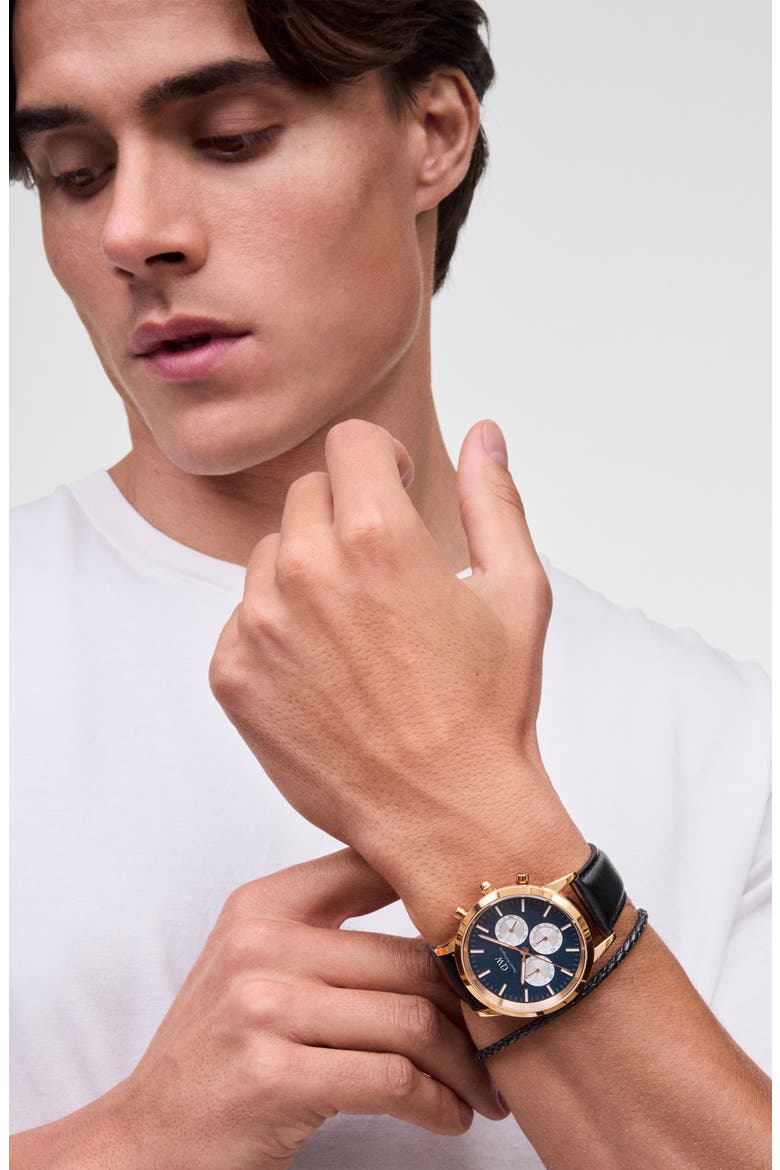 Iconic Chronograph Leather Strap Watch, 42mm, Alternate, color, ROSE GOLD