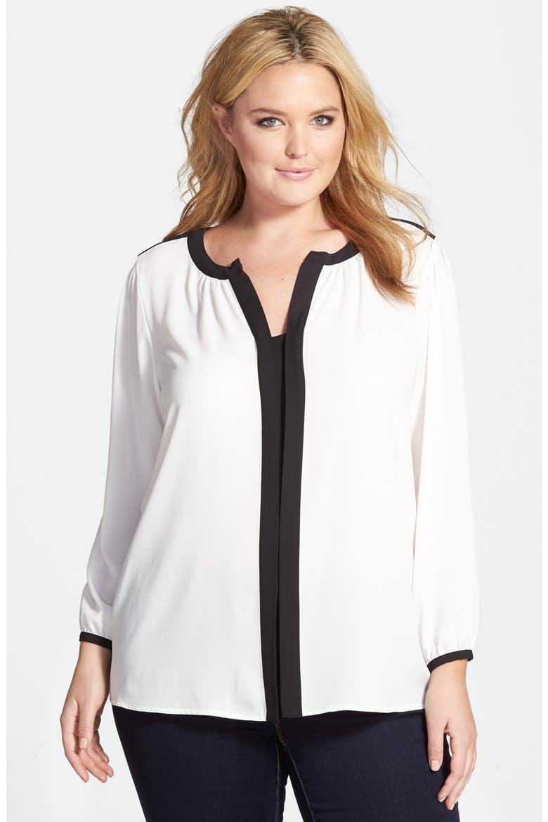 Contrast Trim Collarless Blouse, Main, color, NEW IVORY