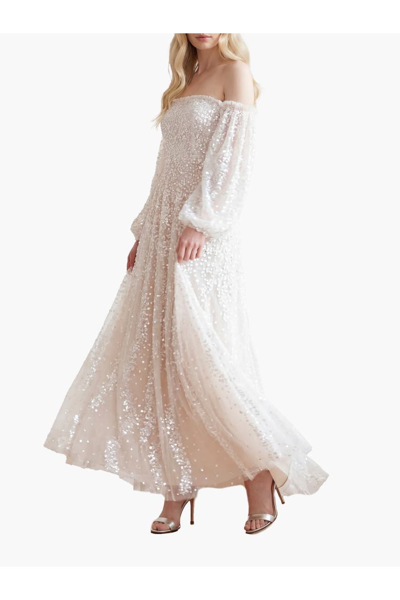 Confetti Gloss Off-shoulder Gown, Main, color, Cream/White