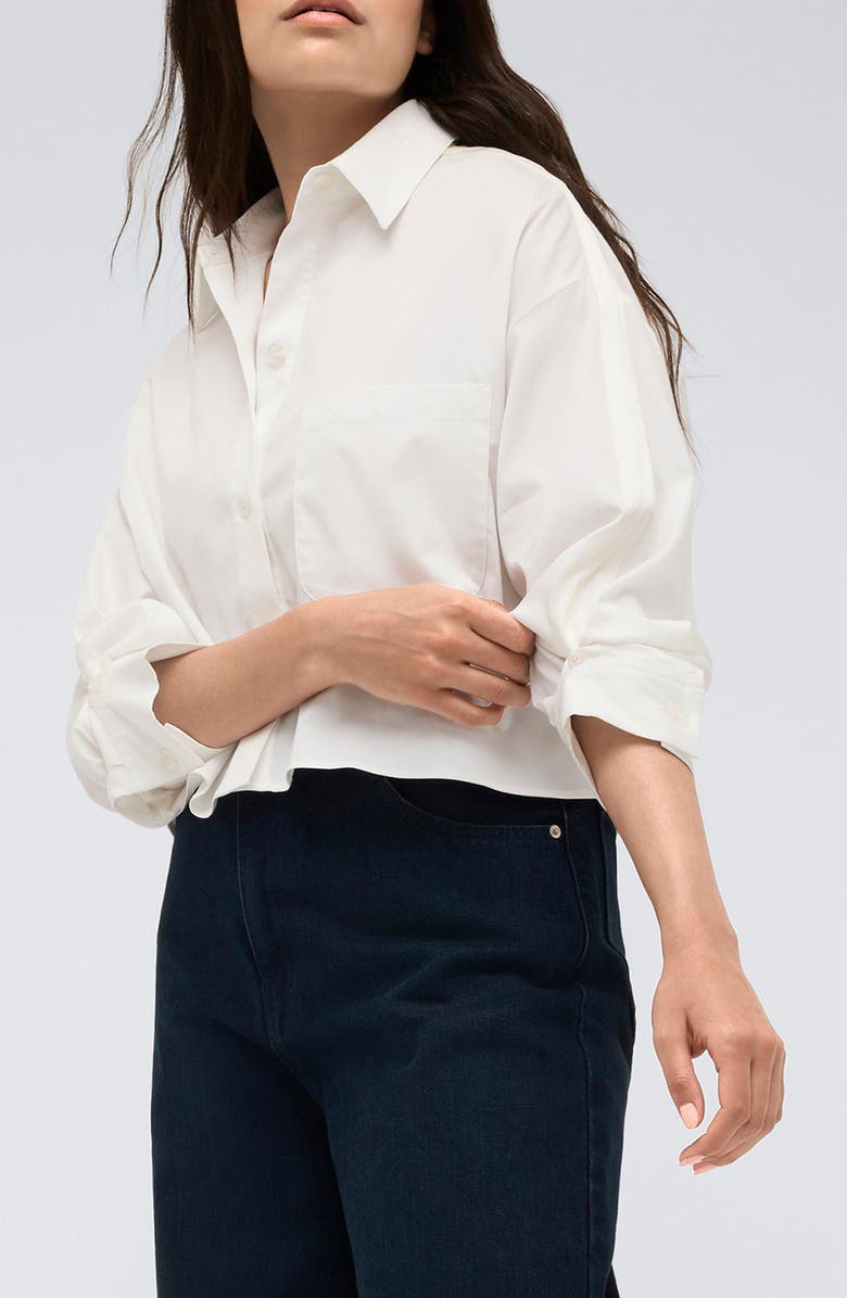 Kenneth Cole Crop Stretch Cotton Blend Button-Up Shirt, Alternate, color, Pure White