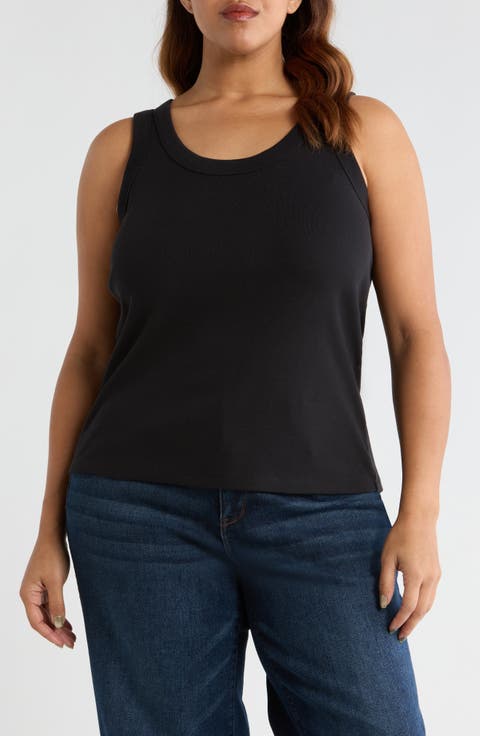 Scoop Neck Rib Cotton Tank (Plus)