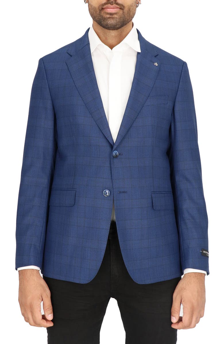 Scotch & Soda Blue Plaid Stretch Wool Sport Coat, Main, color, 